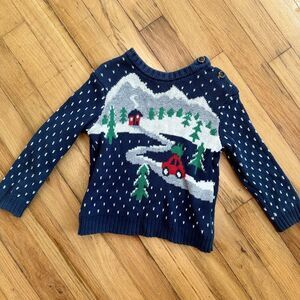Children’s Knit Christmas Sweater 18m Red Truck Snow Trees Mountains Xmas Cute!!